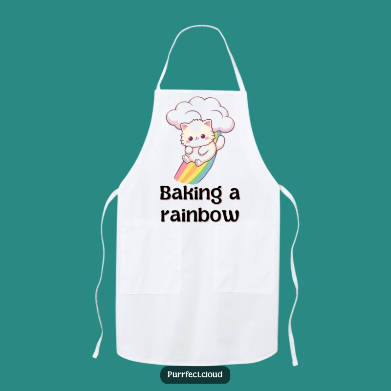 Funny Cat Rainbow Slide Apron: Kitchen Feline Adventure Wear for Chefs