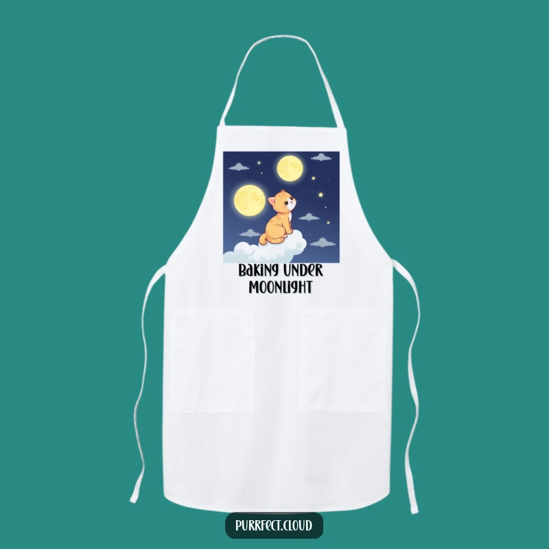 Funny Moon Gazing Cat Cloud Apron - Celestial Chef Feline Gift