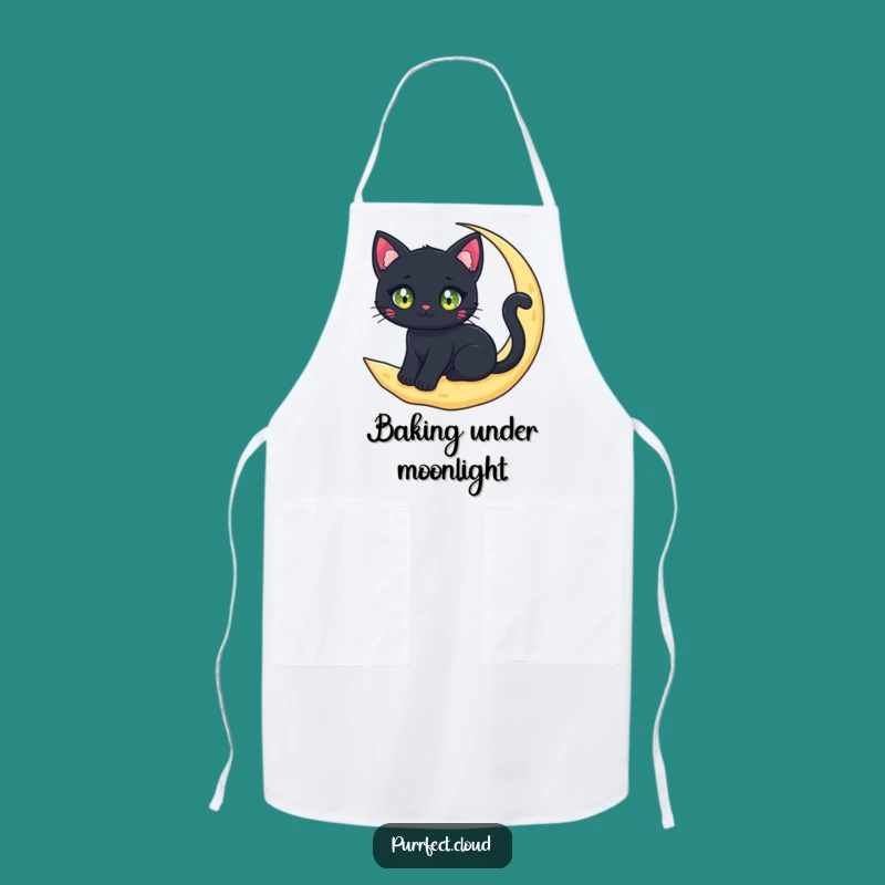 Funny Black Cat Moon Apron: Cook with Magical Nighttime Charm