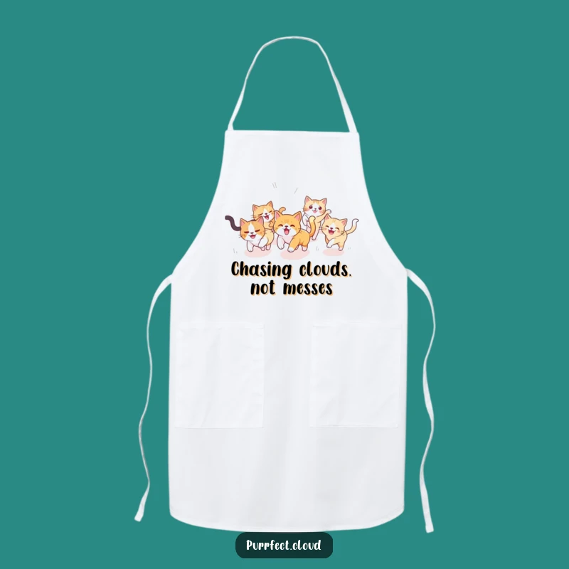 Funny Cat Sky Chase Apron: Cook Up Fun with Feline Kitchen Charm