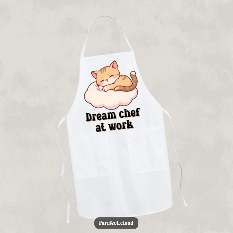 Funny curious cat peering over a cloud with wide eyes, a humorous apron for kitchen explorers.
