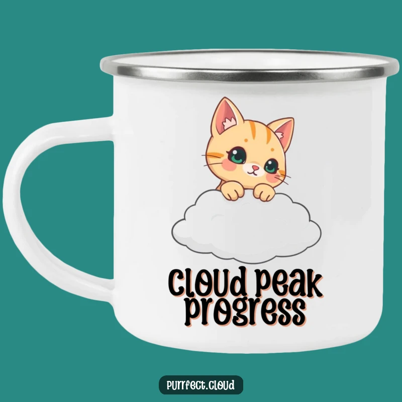 Funny Curious Cat Camping Mug - Durable Cloud Kitty Cup - Great Outdoor Cat Gift