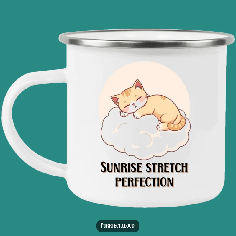 Funny Cat Cloud Camping Mug: Contented Stretch Feline, Outdoor Comfort Gift