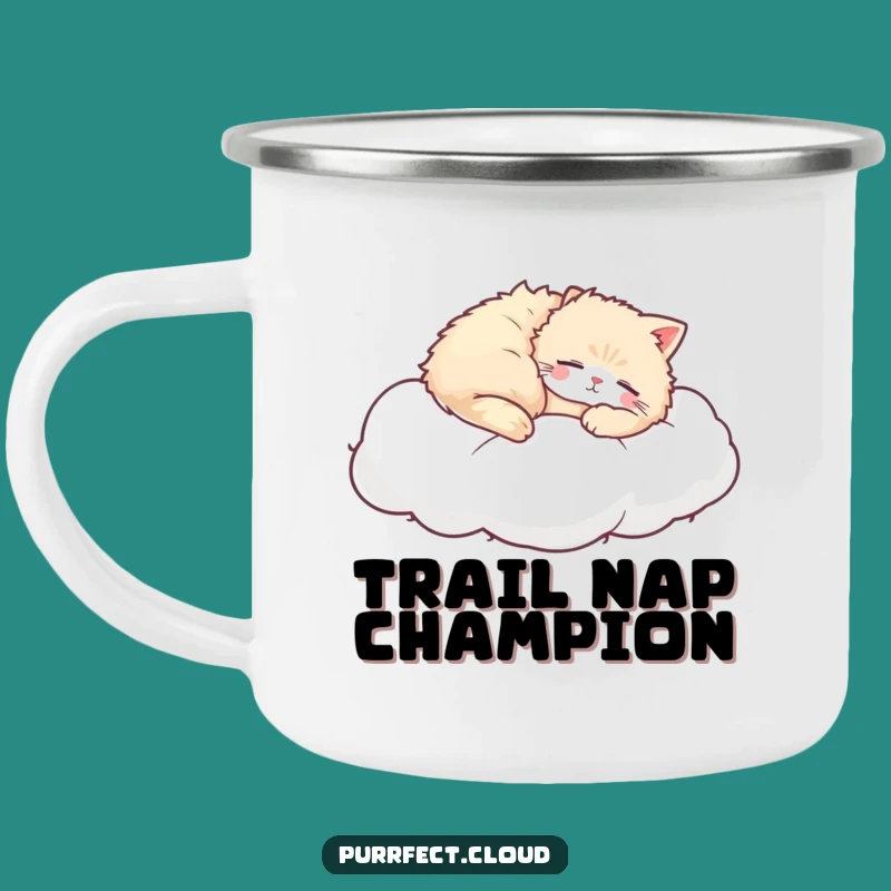 Funny Cat Cloud Camping Mug: Peaceful Napping Feline, Outdoor Comfort Gift