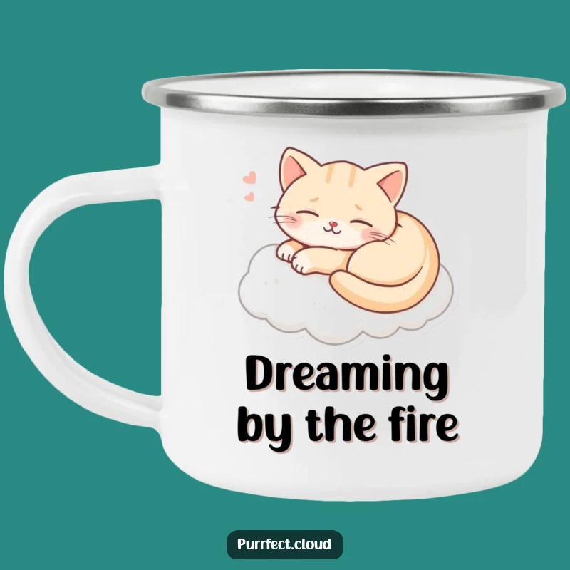 Funny Cat Dreaming Camping Mug: Happy Smiling Feline, Outdoor Adventure Gift