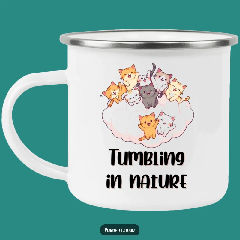 Funny Cat Tumble Camping Mug: Joyful Cloud Kitties - Great Funny Gift