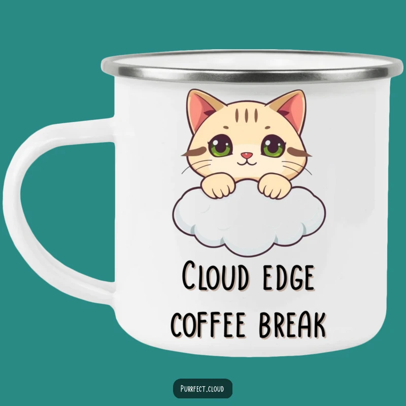 Funny Curious Cat Cloud Camping Mug: Durable Feline Explorer Mug for Adventures