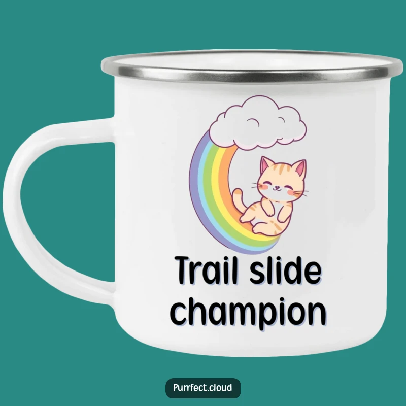 Funny Rainbow Sliding Cat Camping Mug - Adventure Feline Gift