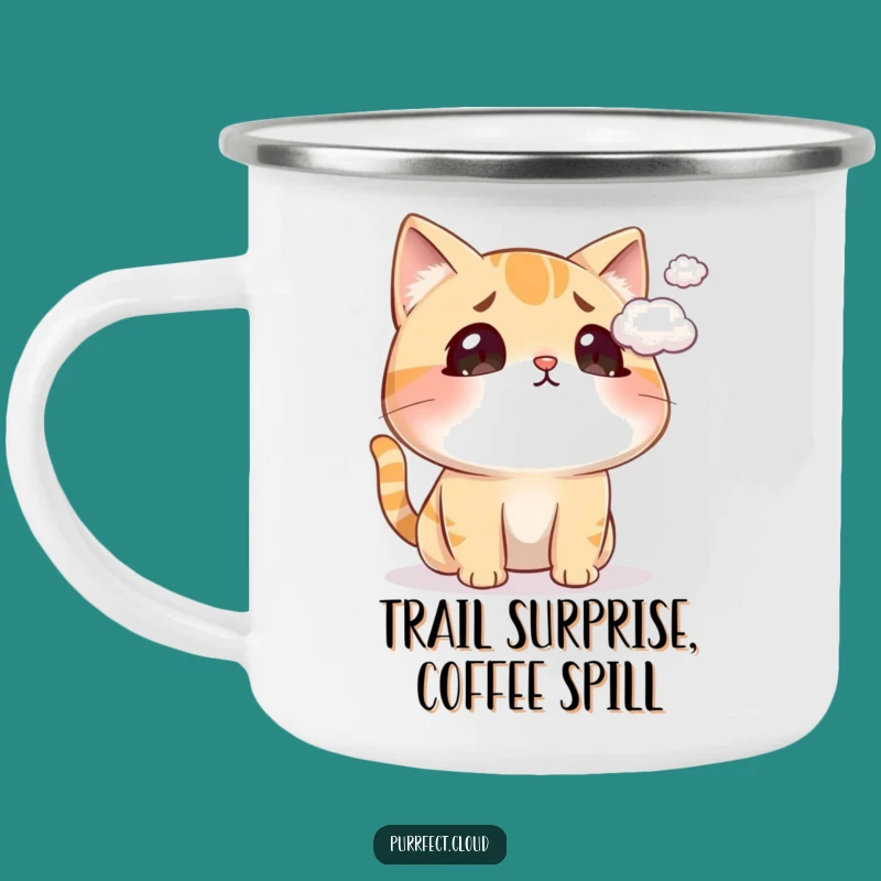 Funny Surprised Cat Cloud Camping Mug: Durable Feline Surprise Mug for Outdoors