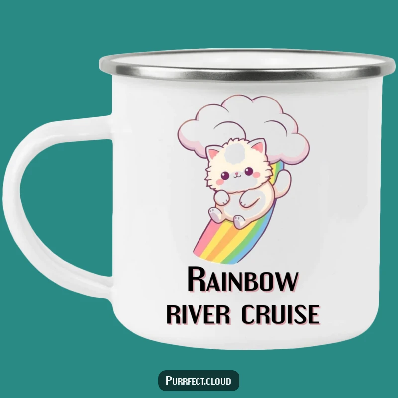 Funny Cat Rainbow Slide Camping Mug: Adventure-Ready Feline Humor Gift