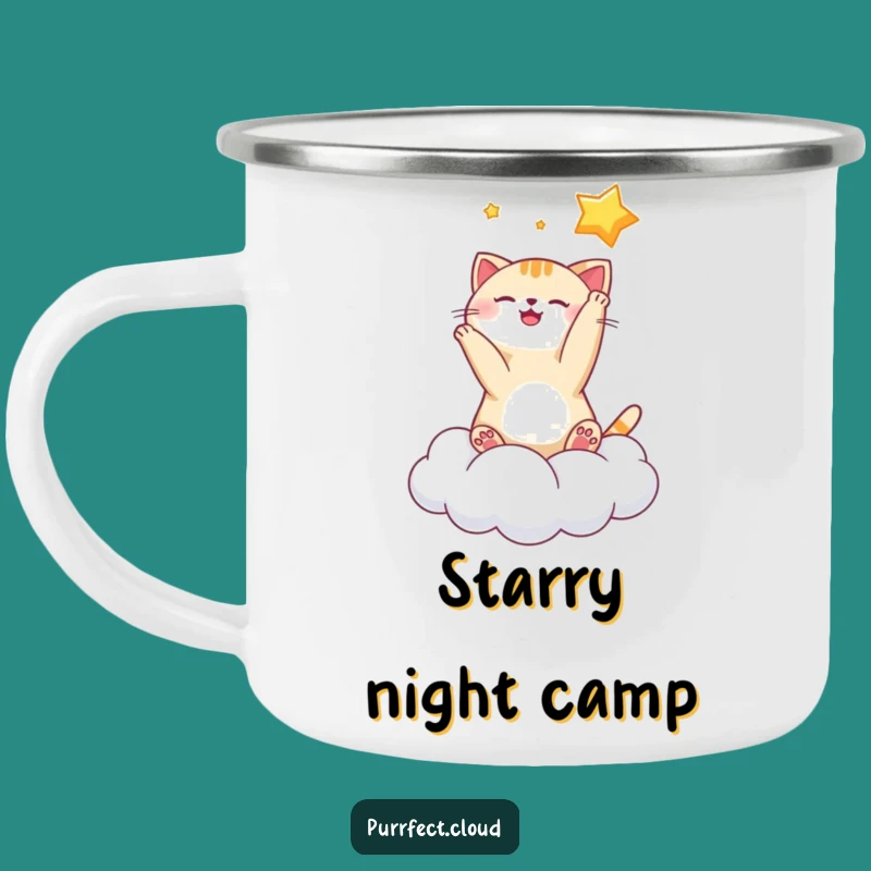 Funny Playful Cat Camping Mug: Adventure with Celestial Feline Fun