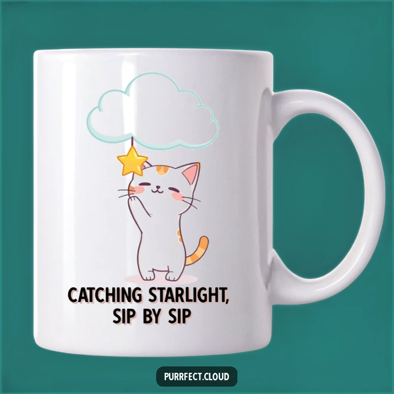 Funny Playful Cat Star Cloud Mug: Whimsical Kitty Action Gift