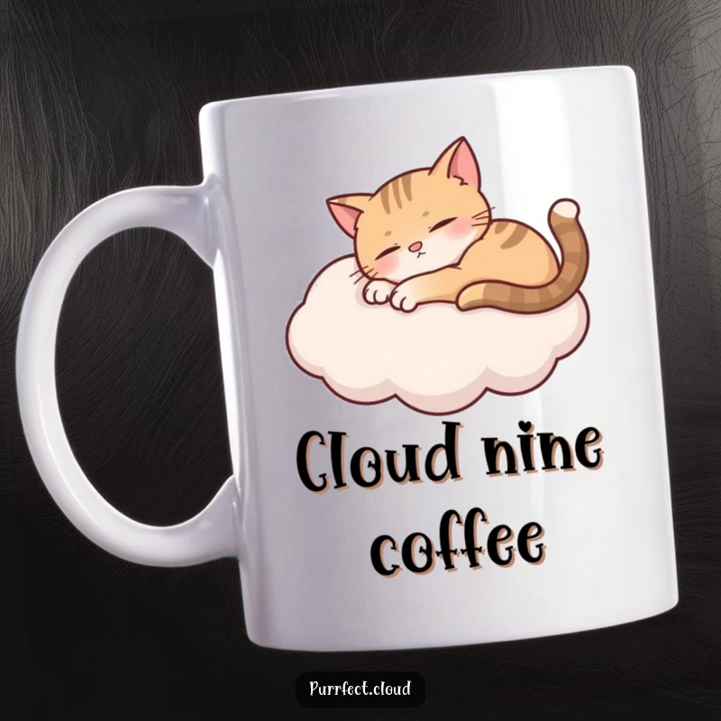 Funny curious cat peering over the edge of a cloud with wide eyes, a whimsical mug.