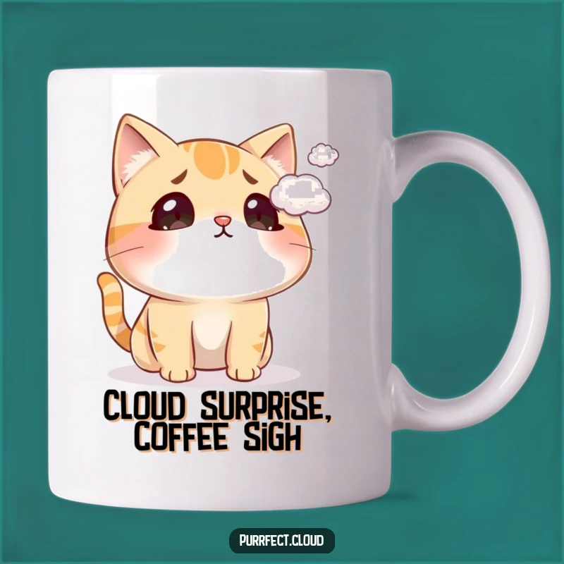 Funny Surprised Cat Cloud Mug: Whimsical Feline Reaction, Perfect Funny Gift
