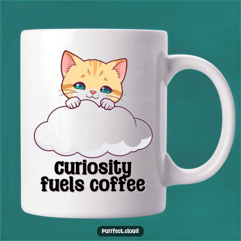 Funny Curious Cat Mug: Peeking Kitty Cloud Explorer - Adventurous Funny Gift