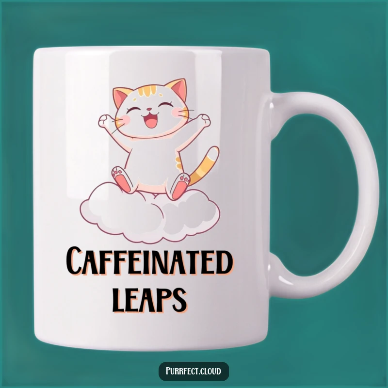 Funny Joyful Cat Cloud Mug - Energetic Leaping Cartoon Gift