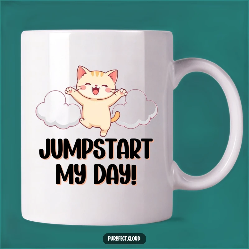 Funny Joyful Cat Cloud Mug: Leaping Feline Fun, Energetic & Playful Gift