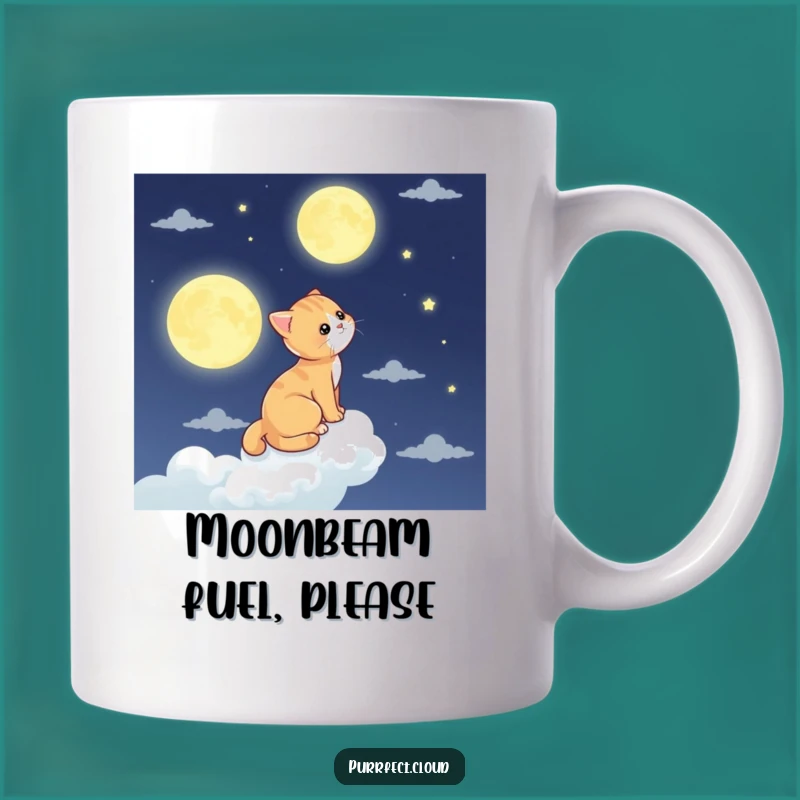 Funny Moon Gazing Cat Cloud Mug - Cosmic Feline Humor Gift