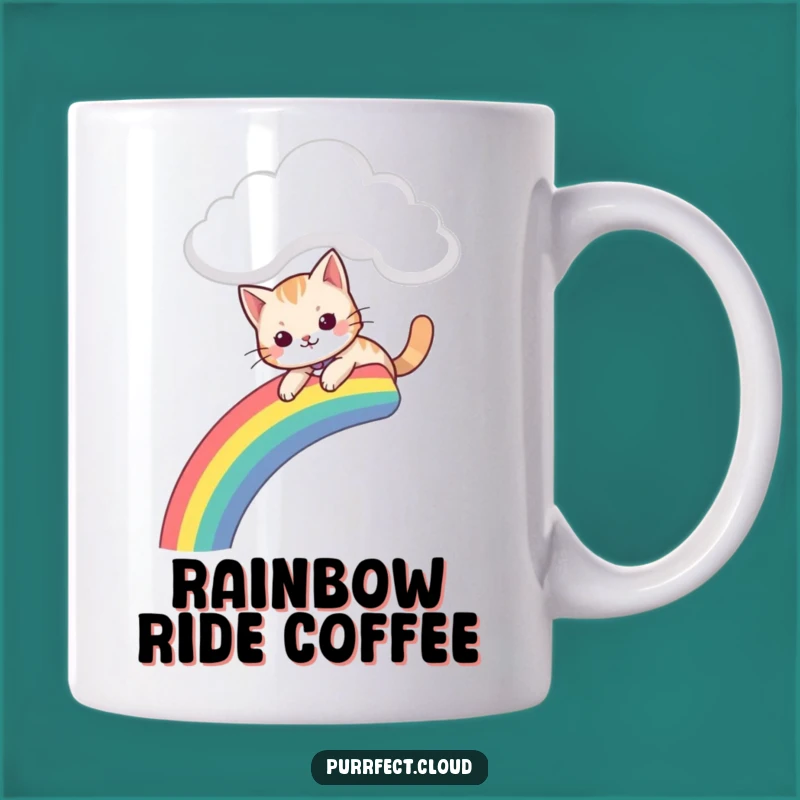 Funny Playful Cat Rainbow Mug - Sliding Down Slide Gift