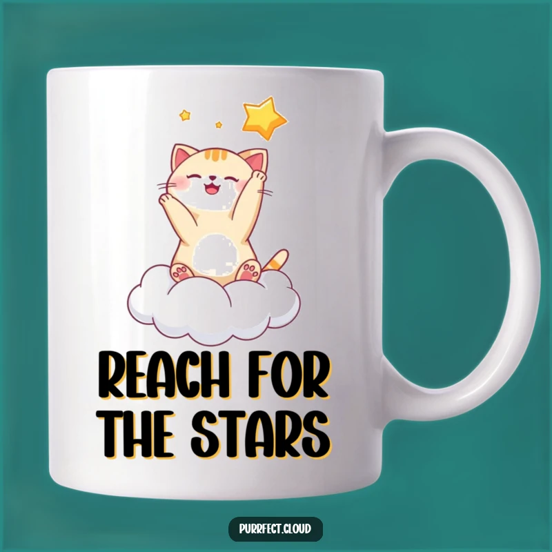 Funny Playful Cat Star Mug: Whimsical Celestial Feline Humor Gift