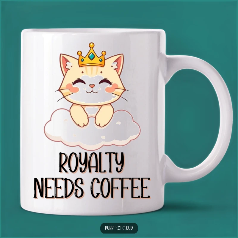 Funny Royal Cat Mug - Tiny Crowned King Cat on Cloud Gift
