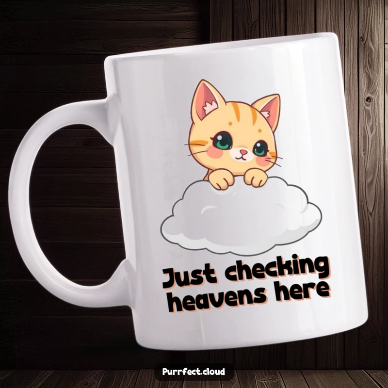 Funny curious cat peeking over a fluffy cloud, adorable and playful kitty design, perfect for a funny gift.