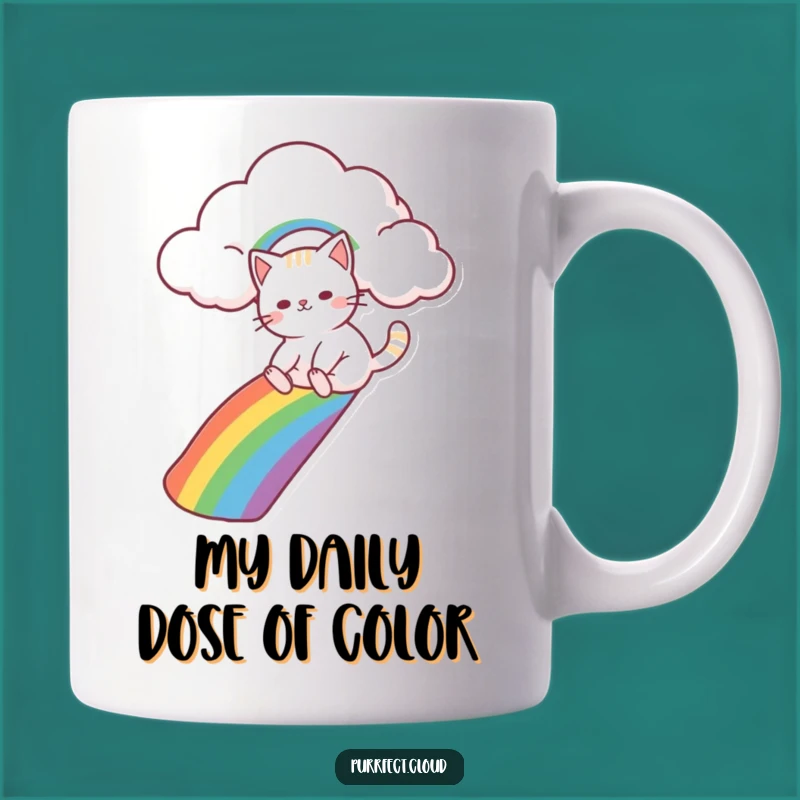 Funny Cat Rainbow Slide Magical Mug Gift - Whimsical Cloud Adventure