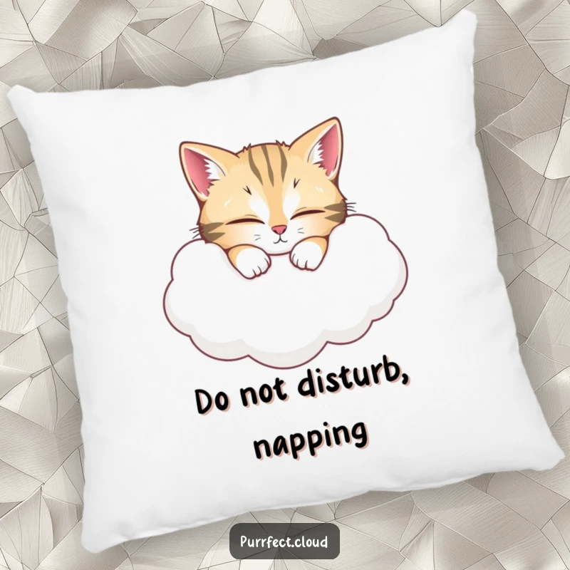 Funny Cat Pillow: A soft cushion featuring a wide-eyed cat napping on a cloud, offering comfort, humor, and sweet dreams. A funny gift.