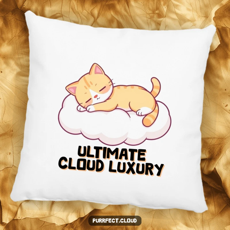 Funny cat stretching on a fluffy cloud, soft and plush pillow, perfect funny gift for relaxation.