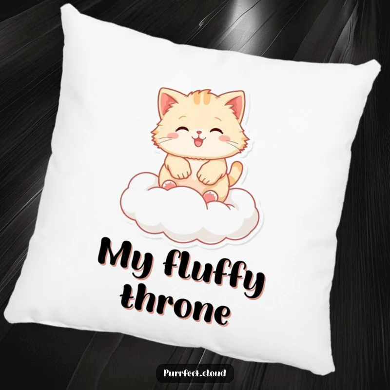 Funny fluffy cat pillow showing a cat in mid-bounce on a plush cloud, adding humor to any room.