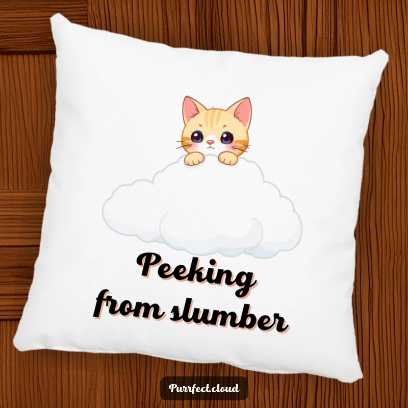 Funny curious cat cloud pillow with a cat peeking over a cloud's edge, adding a humorous and whimsical touch to any space.
