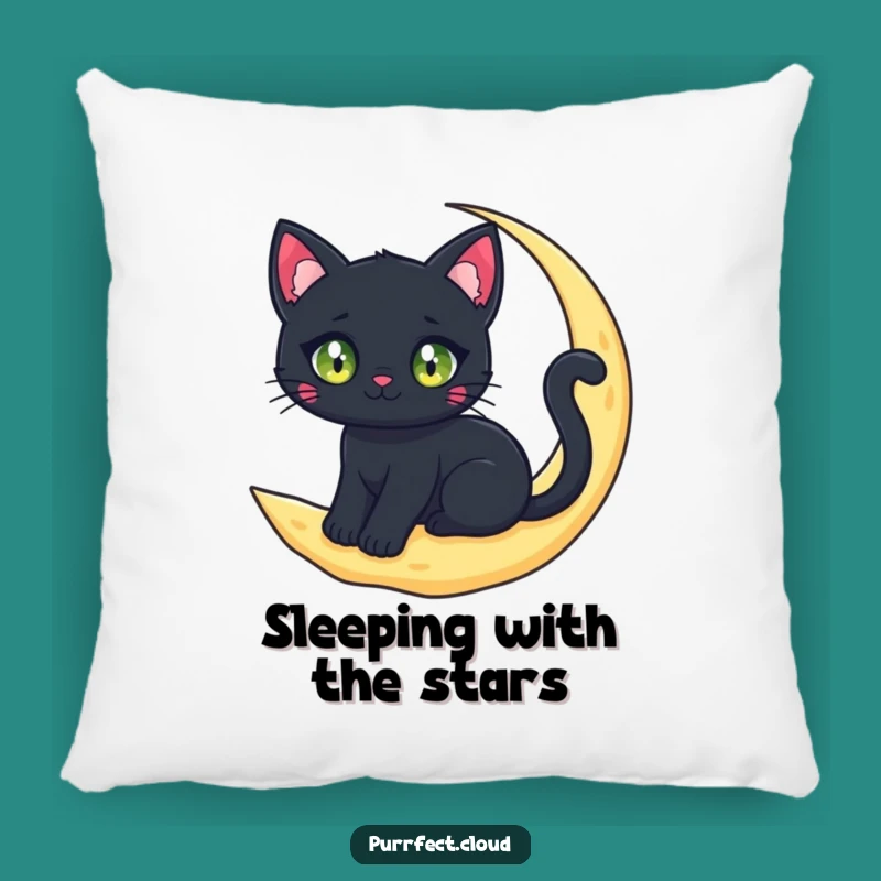 Funny Black Cat Moon Pillow: Snuggle Up with Magical Night Comfort
