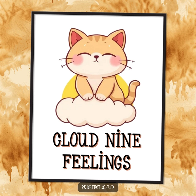Funny cat digital art, a cat dreams on a vibrant sunset cloud, instant download for whimsical home decor.
