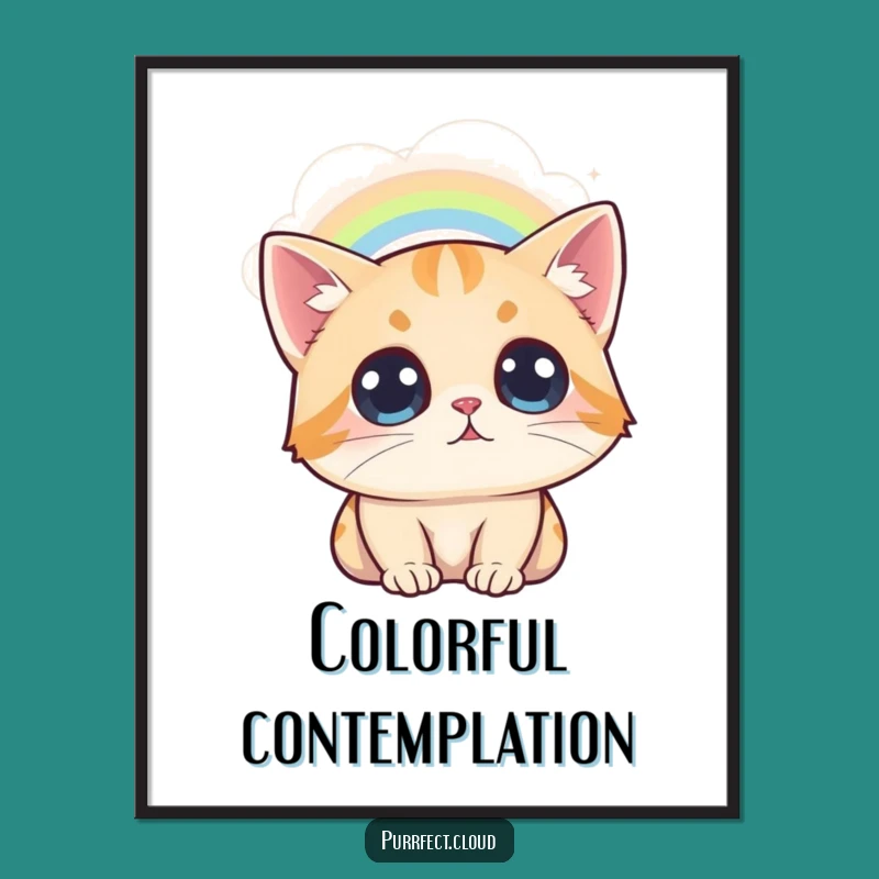 Funny Cat Rainbow Digital Art: Awestruck Feline Decor, Magical Instant Gift
