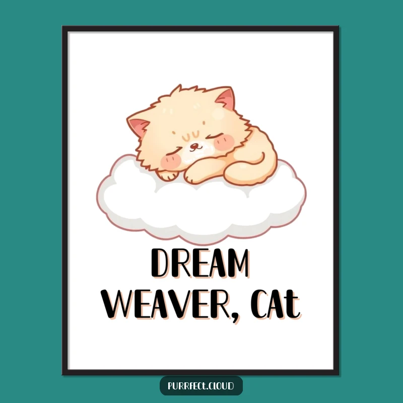 Funny Cat Cloud Print: Sleepy Dream Digital Art, Perfect Funny Gift
