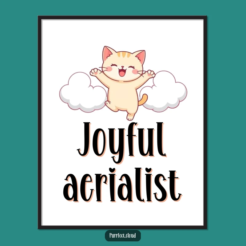 Funny Cat Cloud Digital Art: Joyful Leaping Decor, Energetic Instant Gift