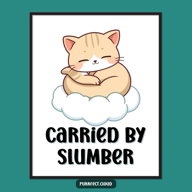Funny Cat Cloud Digital Art: Serene Feline Bliss, Instant Download Gift