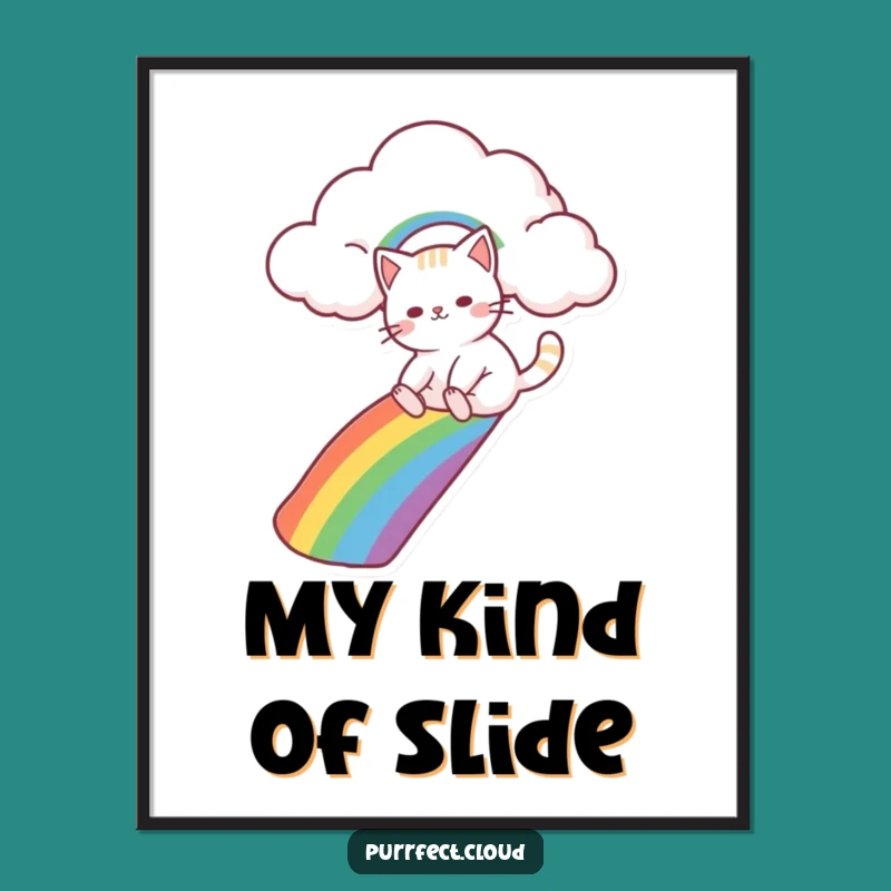 Funny Cat Rainbow Slide Digital Print - Whimsical Cloud Instant Download