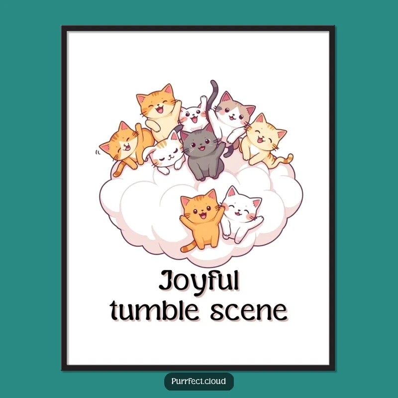 Funny Cat Tumble Digital Art: Joyful Cloud Kitties Print - Instant Funny Gift