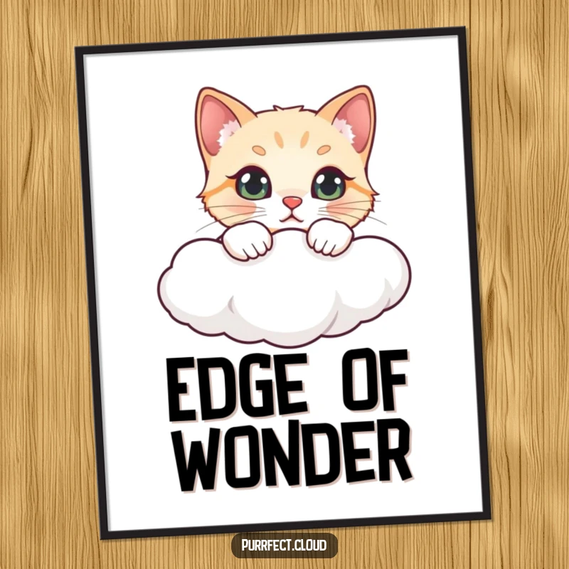 Funny digital art print of a cat peeking over a cloud, offering instant humorous decor for any digital frame.