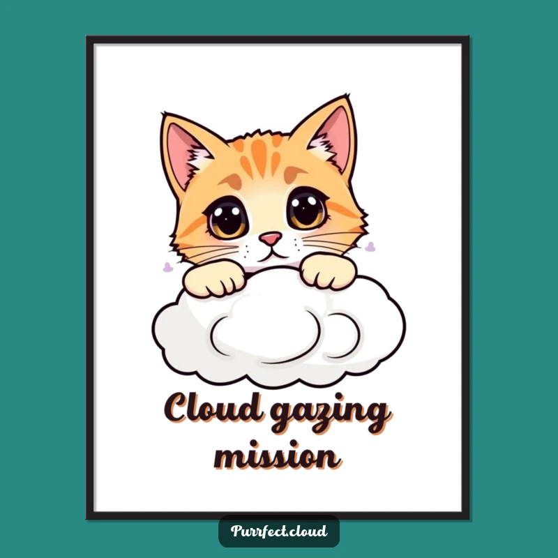 Funny Digital Cloud Cat Art: Instant Download, Quirky Wall Decor Gift