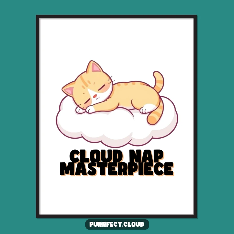 Funny Lazy Cat Digital Art - Serene Cloud Kitty Print - Instant Relaxing Gift