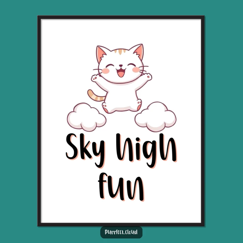 Funny Leaping Cat Digital Art: Instant Feline Joy and Humorous Energy for Walls