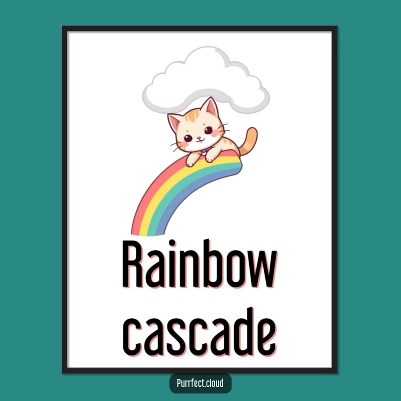 Funny Playful Cat Digital Art - Rainbow Slide Print Gift