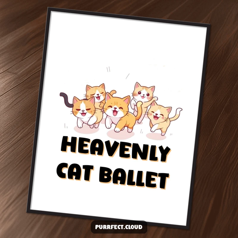 Funny Cat Digital Art Print: Playful cats joyfully chase each other across a surreal cloudy sky, offering instant humor and whimsical décor.