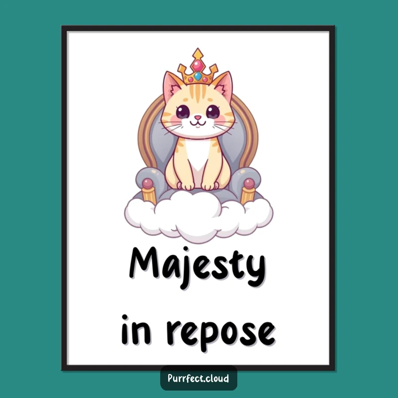 Funny Regal Cat Cloud Throne Digital Art - Majestic Feline Decor