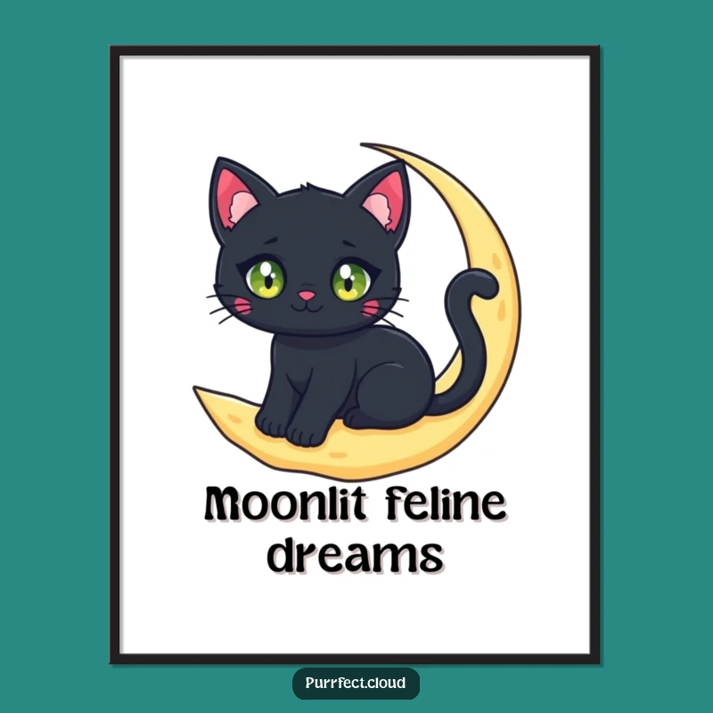 Funny Black Cat Moon Digital Art Print: Instant Magic for Your Walls