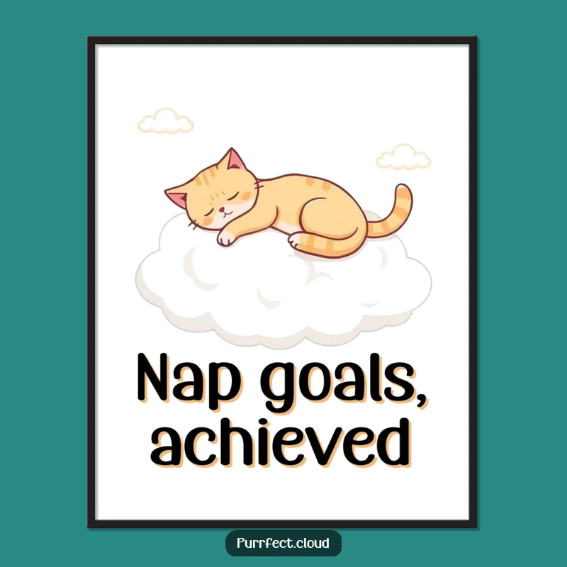 Funny Napping Cloud Cat Digital Art Print, Instant Serene Decor