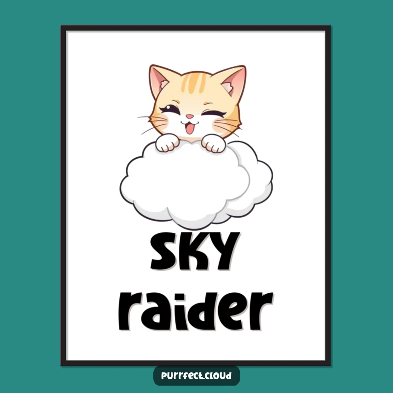 Funny Cat Pouncing Cloud Digital Art - Instant Whimsy for Your Wall