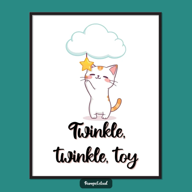 Funny Playful Cat Star Cloud Digital Art: Whimsical Kitty Print Gift